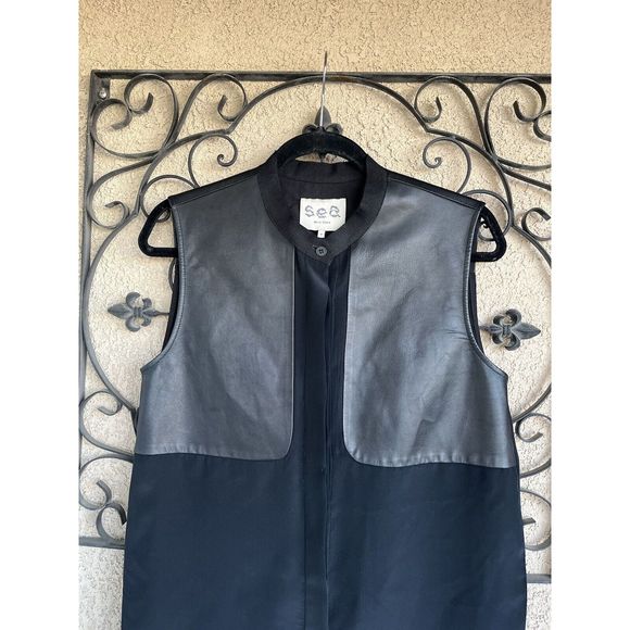 SEA New York Lambs Leather And Silk Blouse - Size 8 - Black - Picture 2 of 7